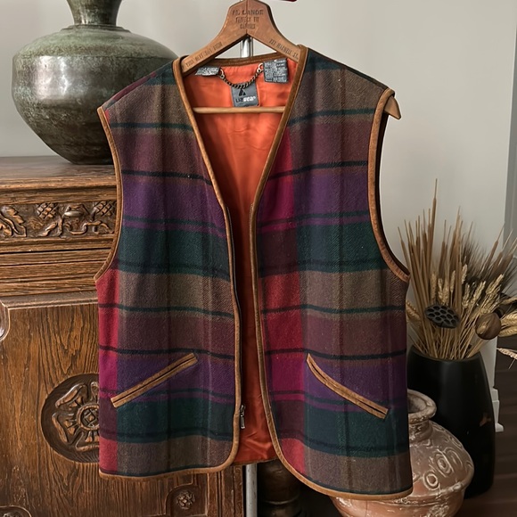 Vintage Liz Wear Plaid Country Western Vest Wool Blend - Picture 1 of 11